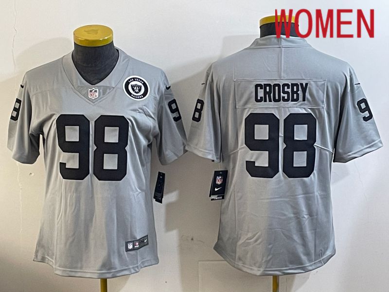 Women Oakland Raiders #98 Crosby Grey 2024 Nike Limited NFL Jersey style 4->youth nfl jersey->Youth Jersey